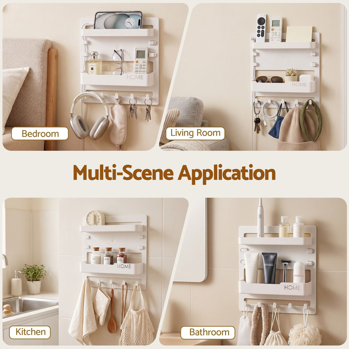 Artiss Bedside Shelf Wall Mount Organizer - Self-Adhesive Floating Nightstand Caddy for Storage, No-Drill Stick-On Aesthetic Room Decor for Girls & Dorms