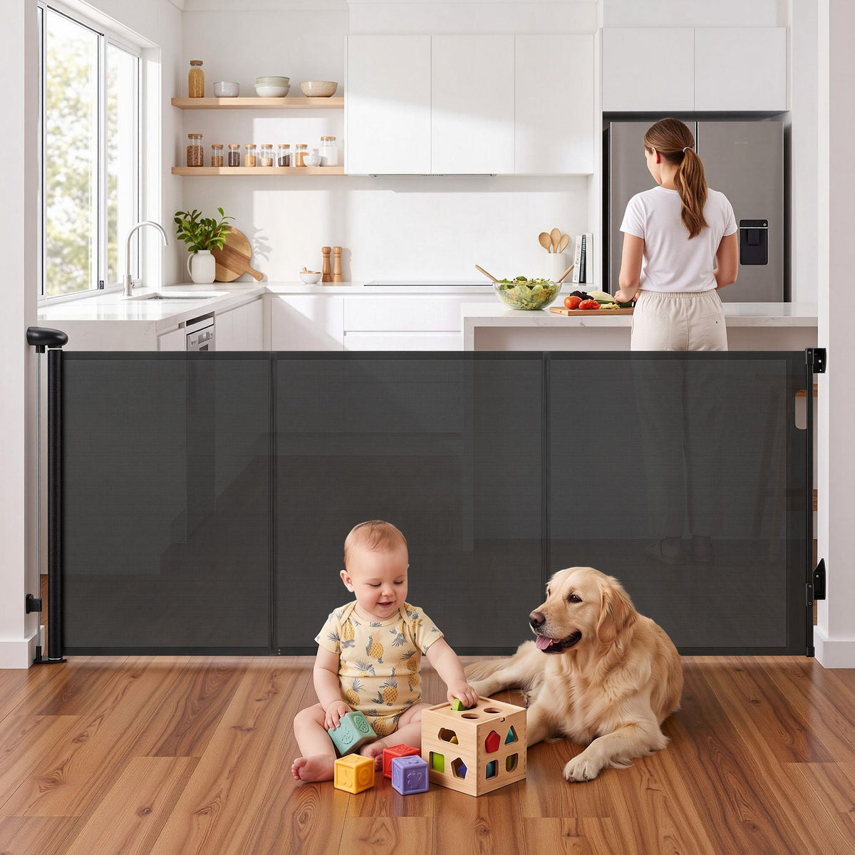 Keezi Retractable Gate Baby Gate Pet Safety Fence Extends up to 400cm Black