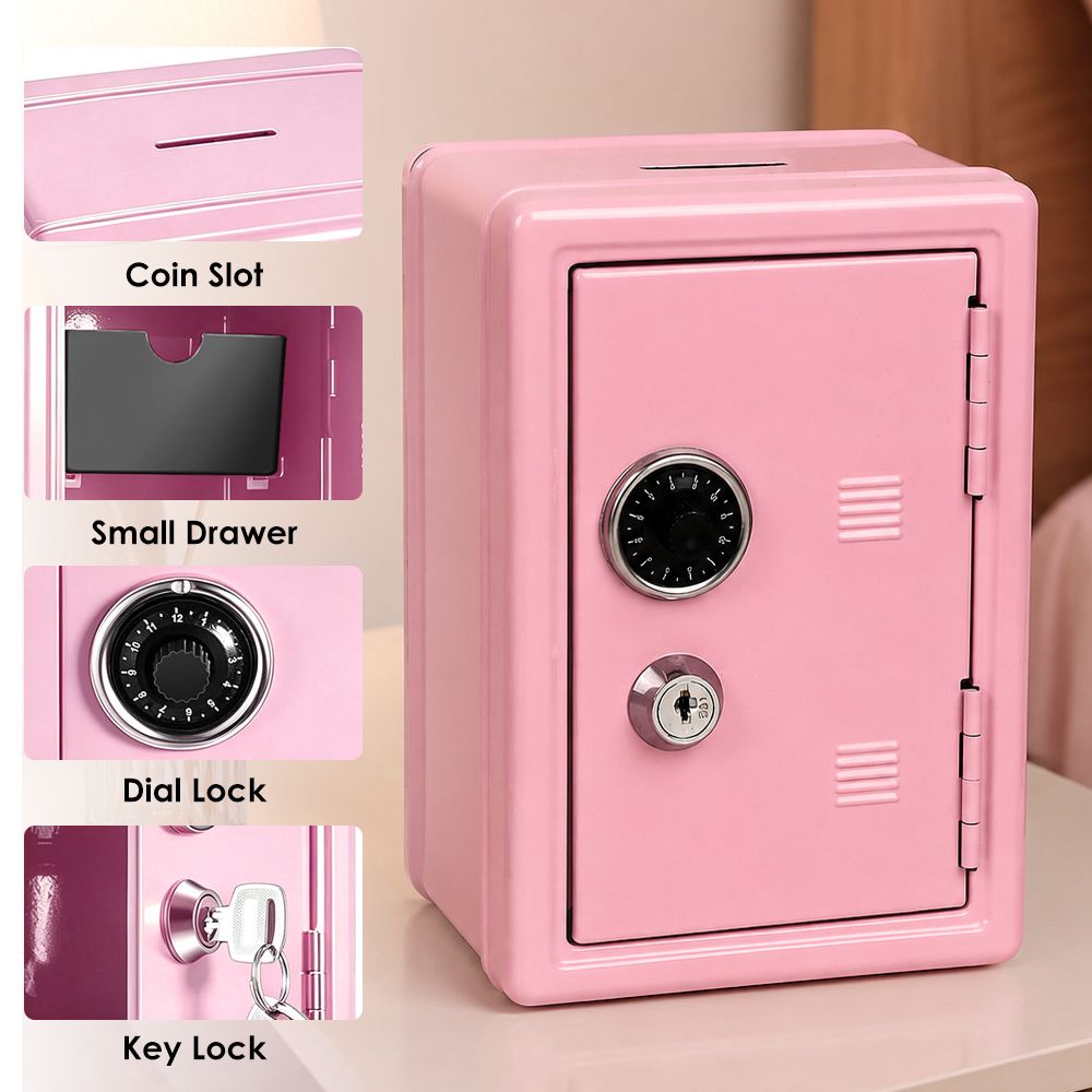 Lockable Metal Money Box, Cash & Coin Storage Box with Key Lock, Compact Piggy Bank for Kids & Adults, Office & Small Valuables