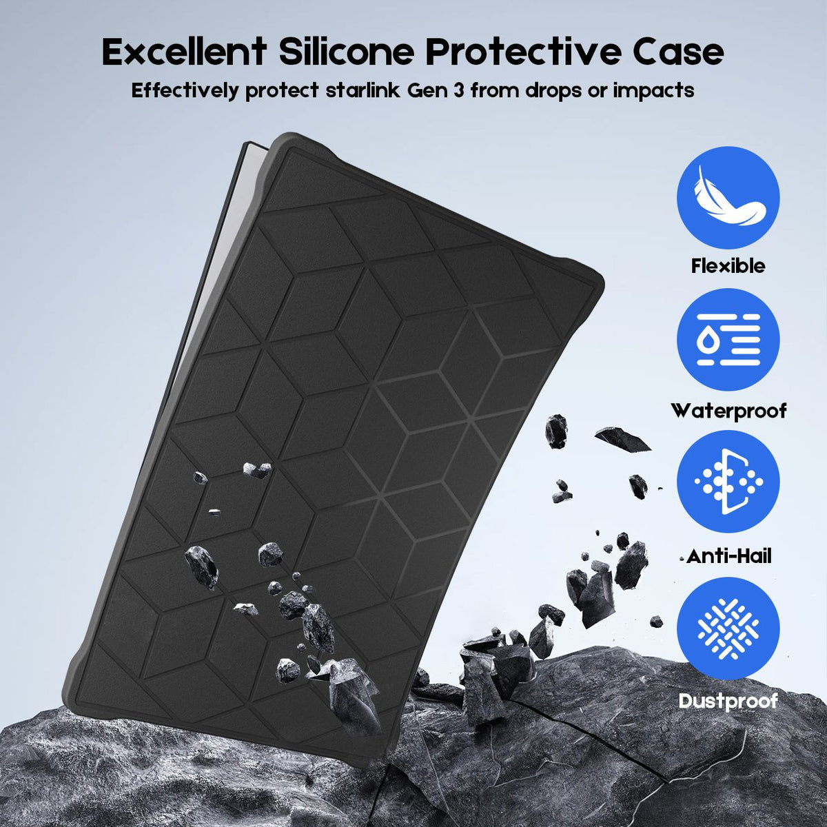 Silicone Cover for Starlink Gen 3 Standard, Waterproof Protective Case, Anti-Scratch, Sand & Hail Protection, Black