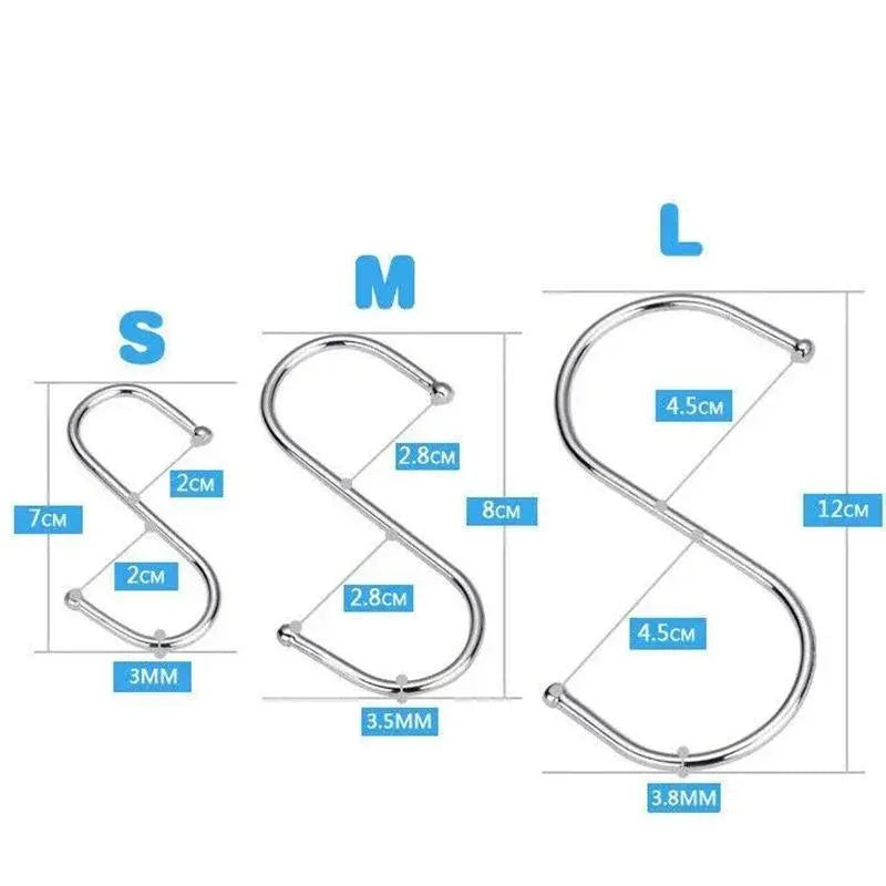 7cm Stainless Steel S Shape Hooks Kitchen Hanger Rack Clothes Hanging Plant Holders - 10PCS