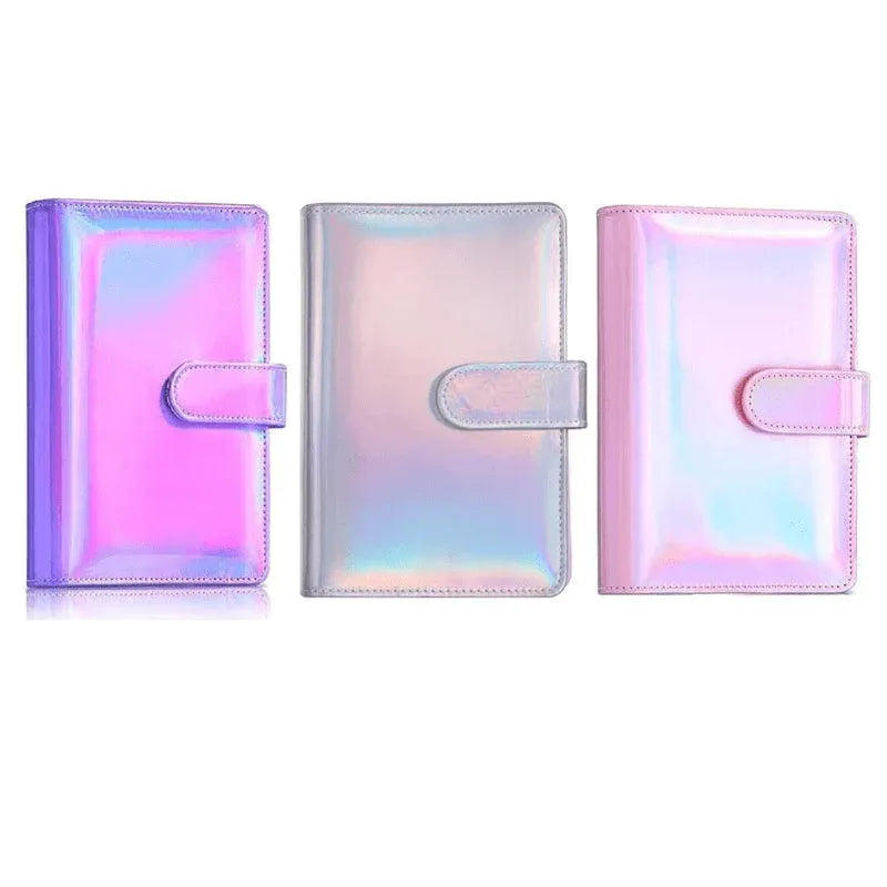 A6 Pu Leather Binder Pockets Cash Envelope Planner Notebooks - Laser Purple