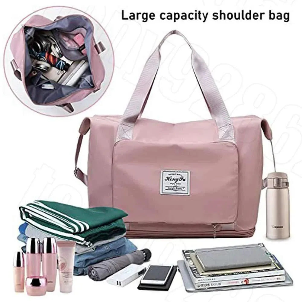Large Capacity Travel Bag Foldable Luggage Tote Lightweight Storage Duffel Bag - Black