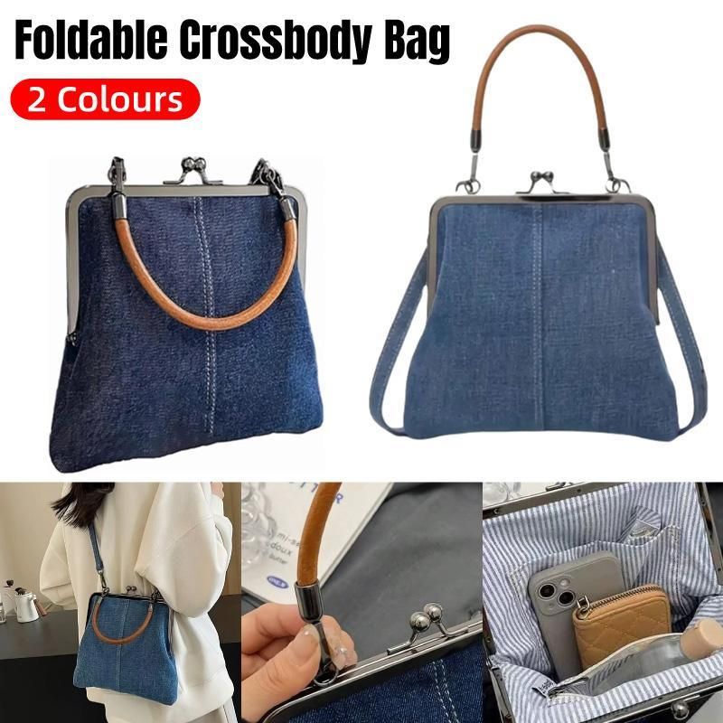 Small Handbag Women Tote Bag Cowboy Splicing Crossbody Shoulder Satchel Bag - Light Blue