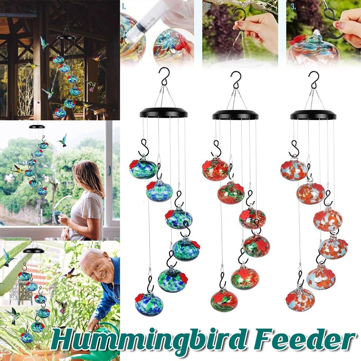 Hanging Hummingbird Feeder Outdoor Garden Nectar Dispenser Attracting Birds - Red Green