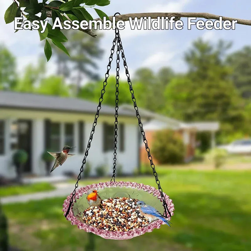 Balcony Bird Feeder Hanging Rail Mount Outdoor Suspended Feeding Station Garden - Blue