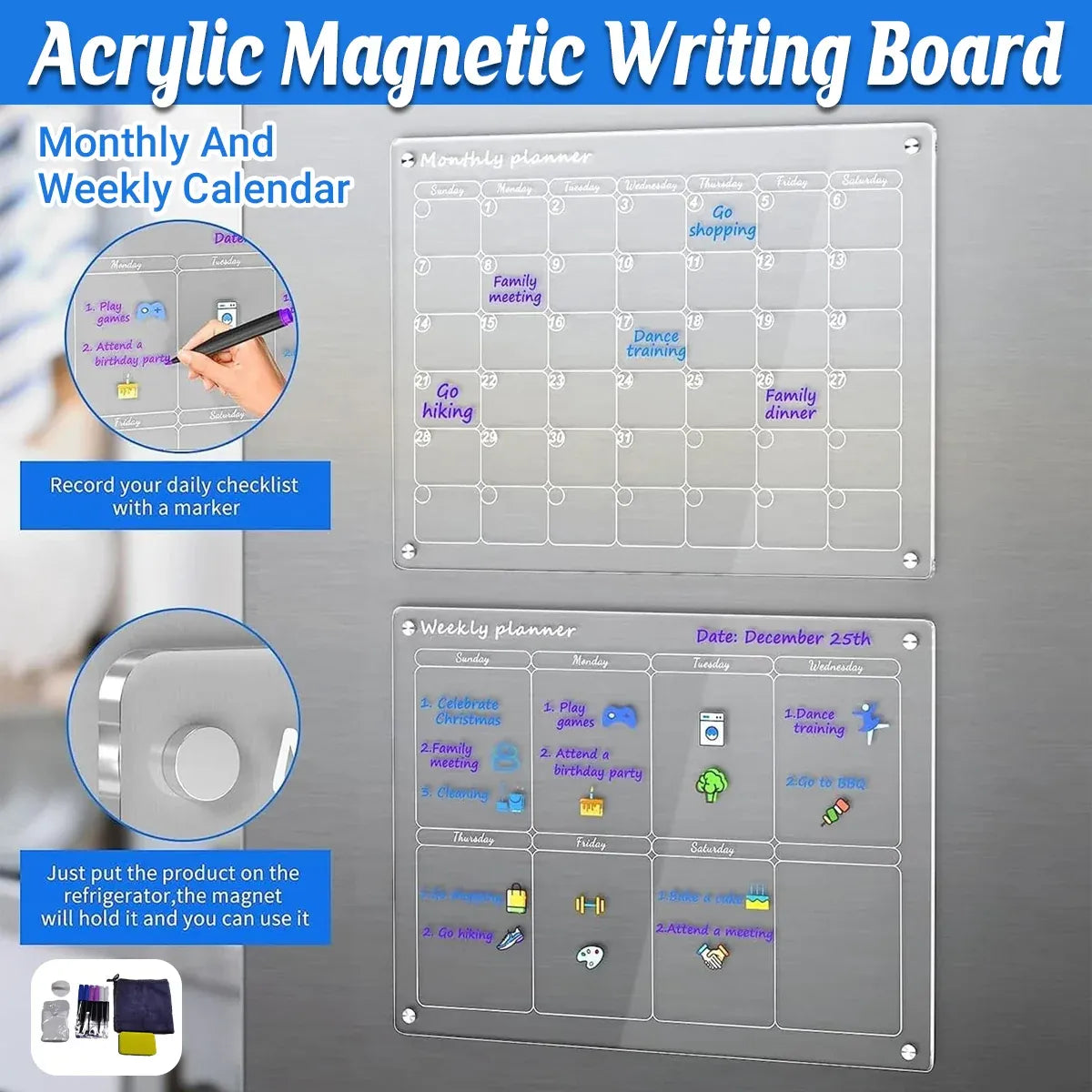 Magnetic Writing Board Transparent Acrylic Memo Board Reusable Note