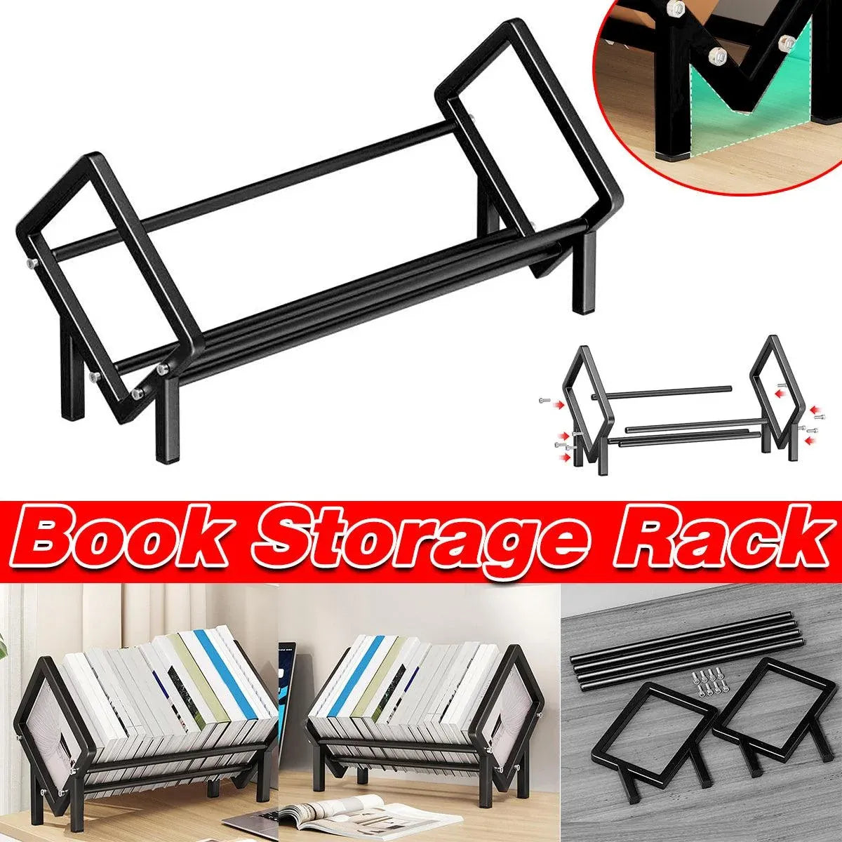 Simple Desktop Stainless Steel Bookcase Storage Organizer Shelf for Office