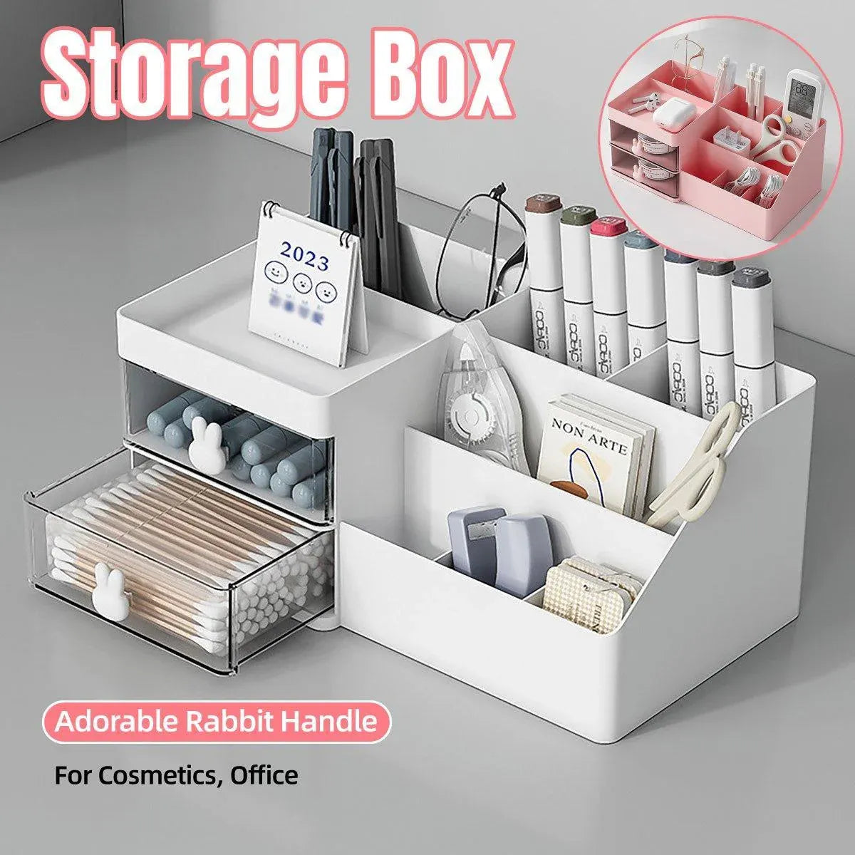 Cartoon Drawer Type Cosmetic Jewelry Storage Box Desktop Student Stationery Box - Pink