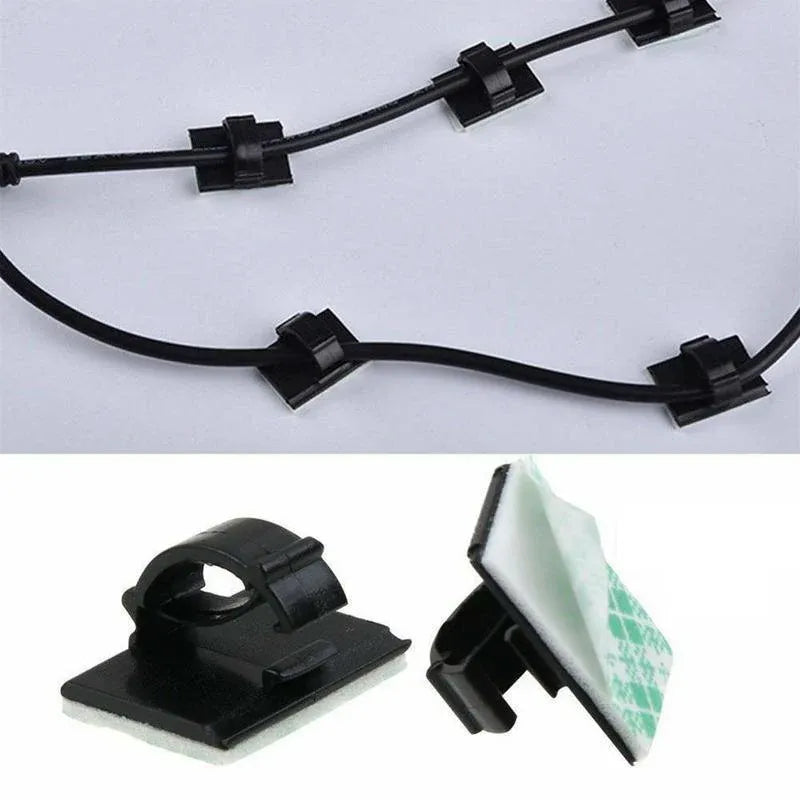 100X Cable Clips Holder Tidy Adhesive Home Car Wire Tie Fixer Drop Clamp Cord - White-100PCS