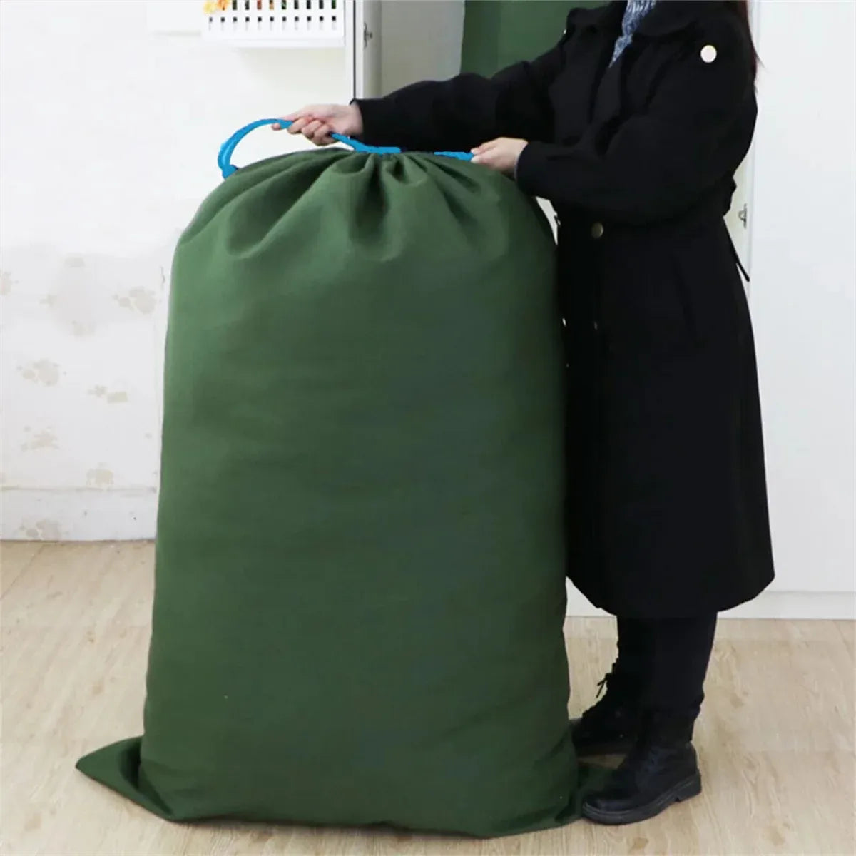 Canvas Drawstring Large Bag Pouch Clothes Craft Storage Laundry - Green-74X120cm
