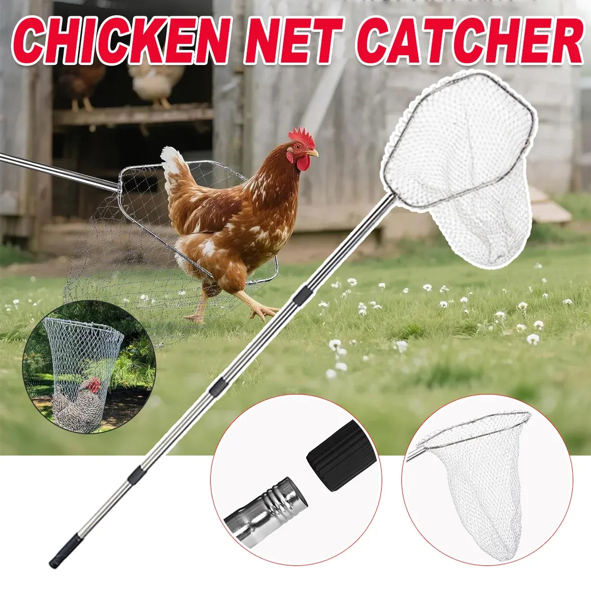 Poultry Catch Net Bag Hook Set Stainless Steel Thickened for Farm
