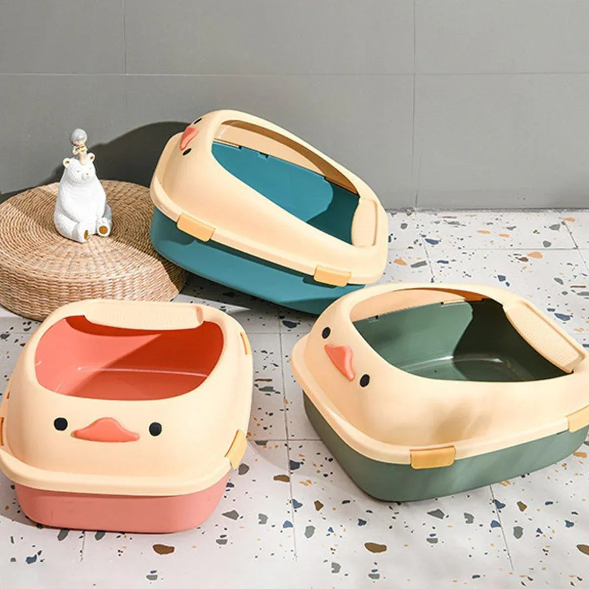 Large Cat Litter Box Semi Enclosed Anti Splash Durable Plastic Open Circulation - Green