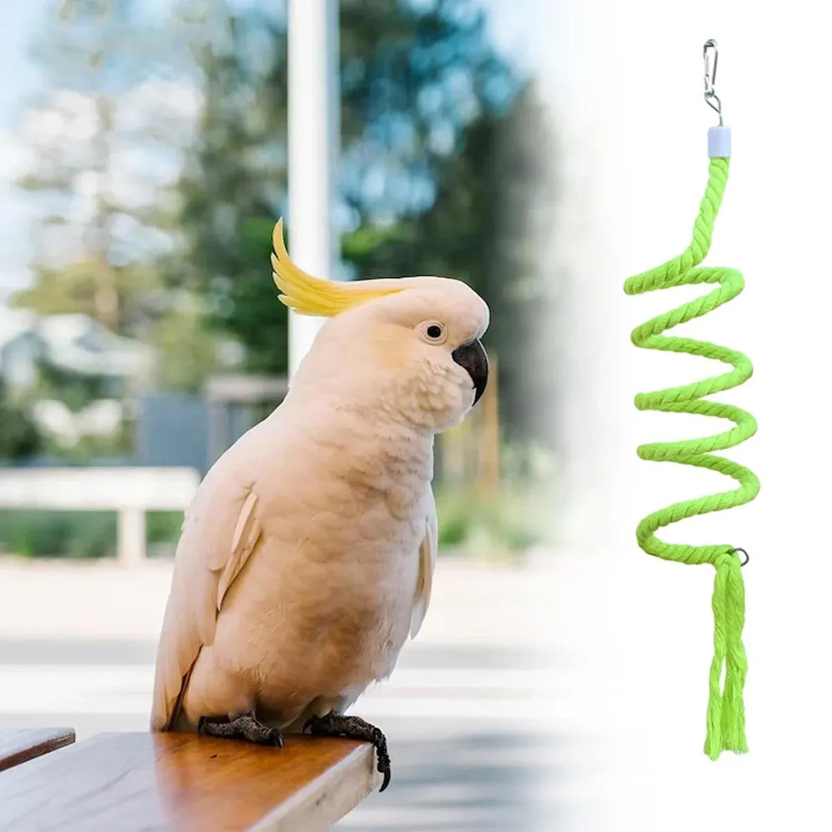 Bird Climbing Rope Toy Cotton Spiral Ladder Parrot Cage Hanging Swing Pet Toy - Colourful