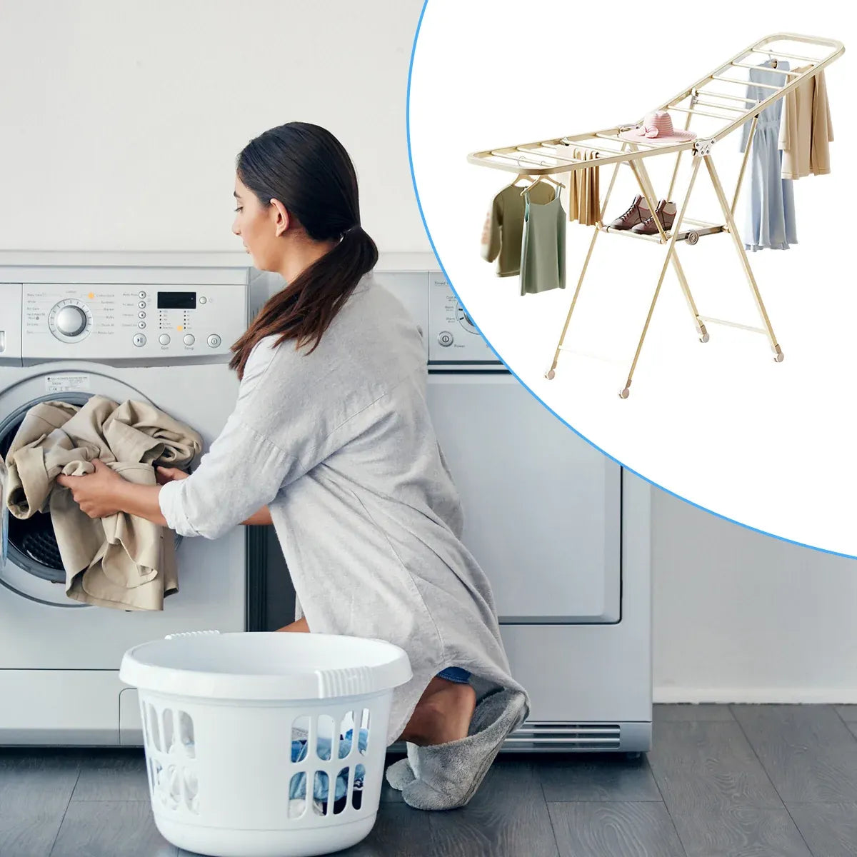 Freestanding Foldable Clothes Airer with Wheels Portable Drying Rack