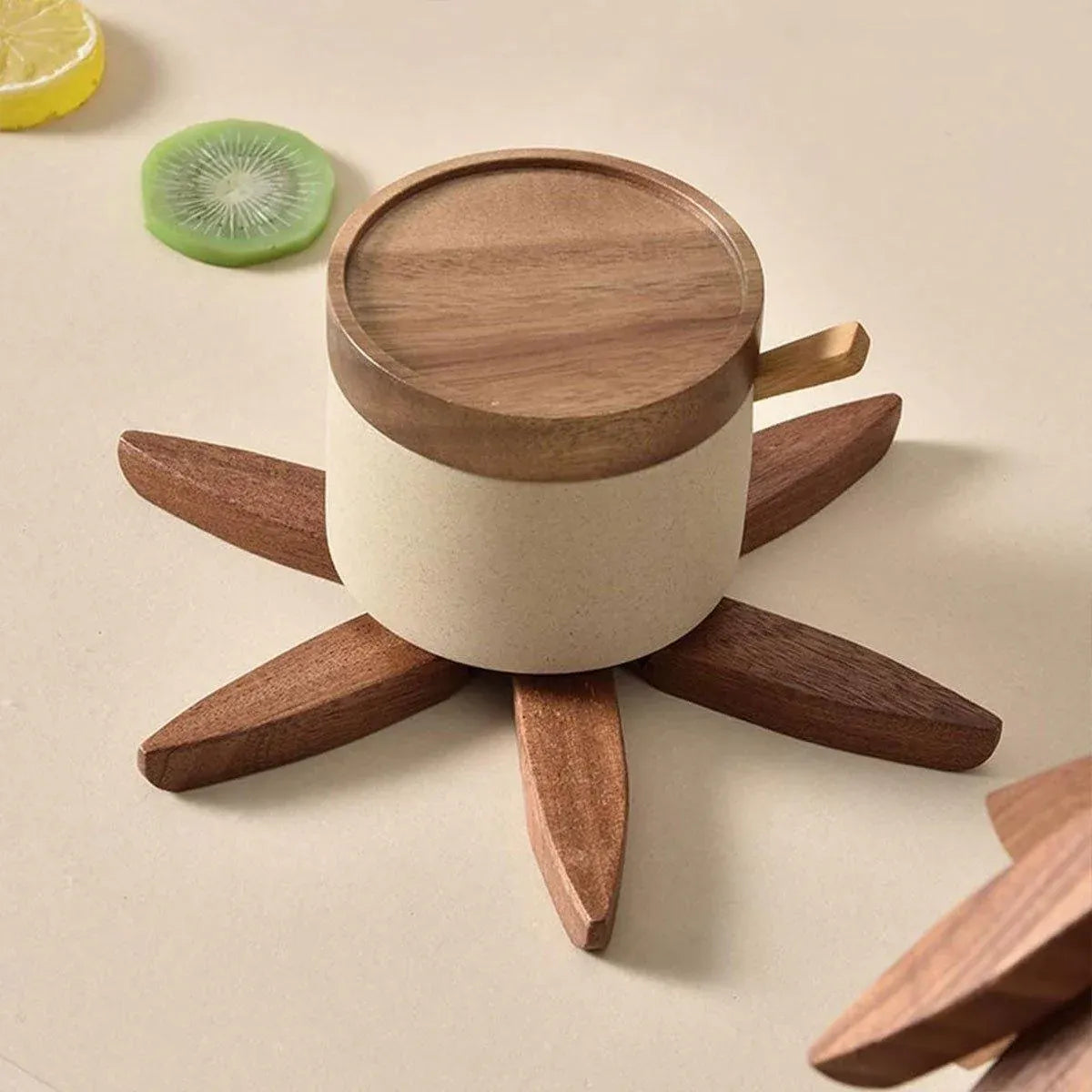 Solid Wooden Trivet for Hot Dish Walnut Christmas Tree Table Heat-Resistant Mat - Beige-4pcs
