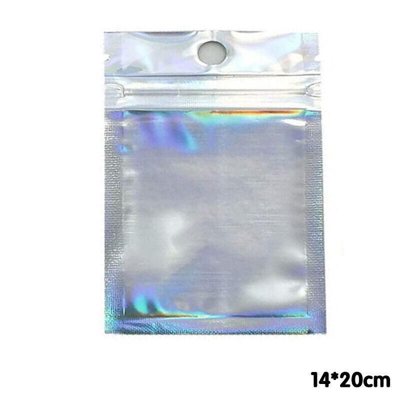 100/200X Iridescent Zip Bags for Food Storage & Holographic Makeup Pouch - 14*20cm 200PCS