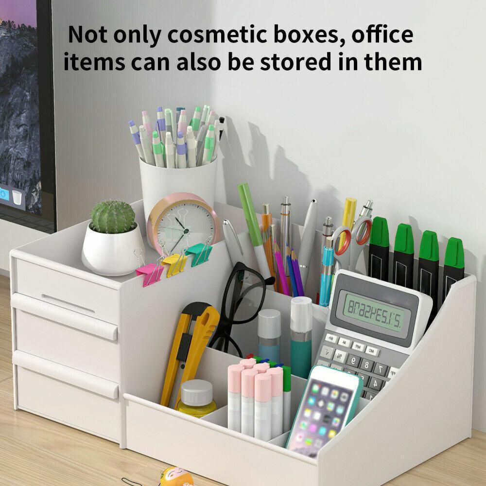 Cosmetic Makeup Organizer With Drawers Bathroom Skincare Storage Box Holder Case - White