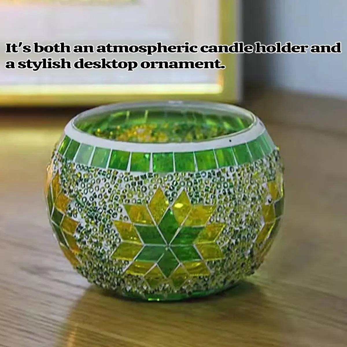 2Pcs European Style Colourful Mosaic Glass Candle Holder Cup Tabletop Decor - Green