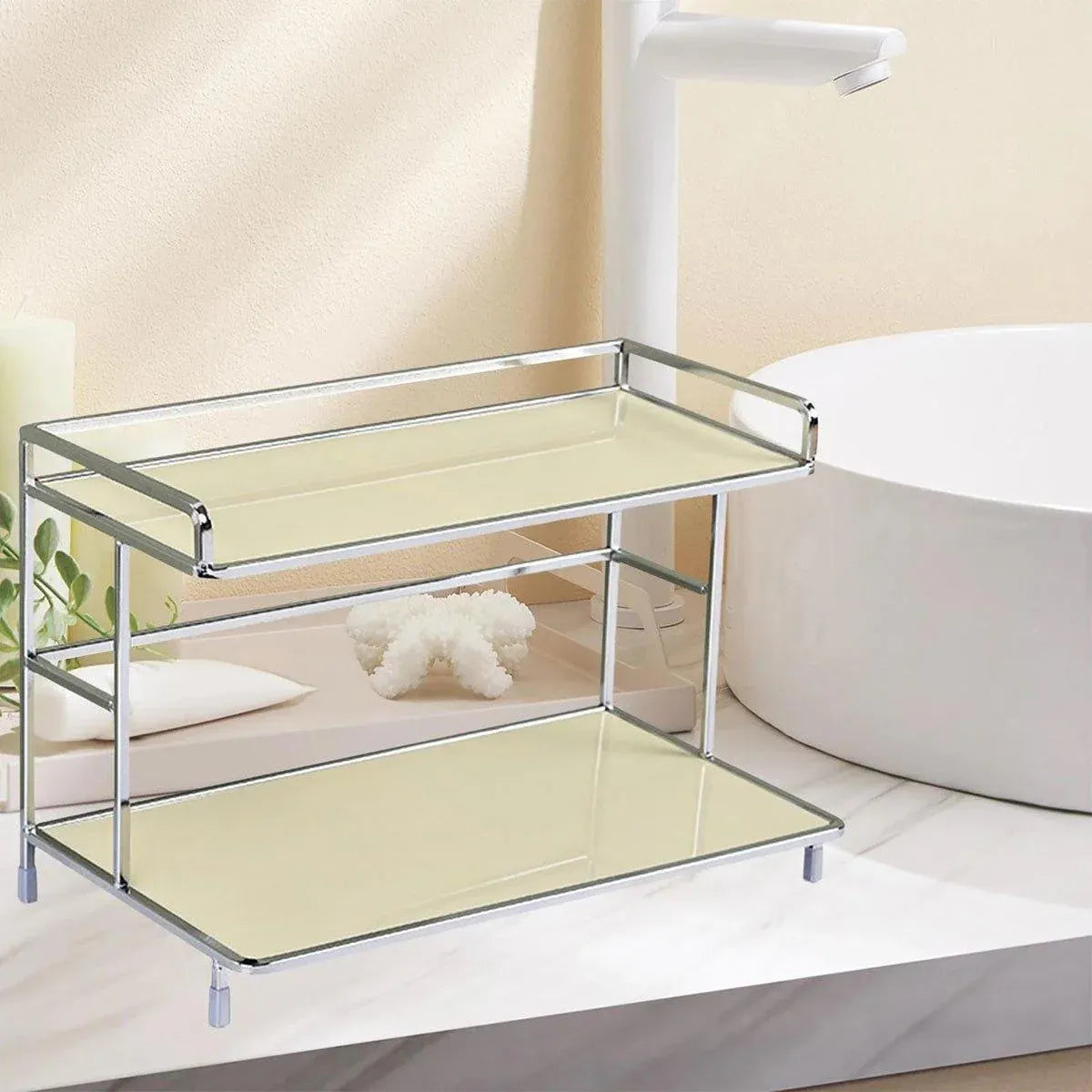 Kitchen Bathroom Desktop Storage Rack Water Cup Holder Cosmetic Iron Shelf - Black