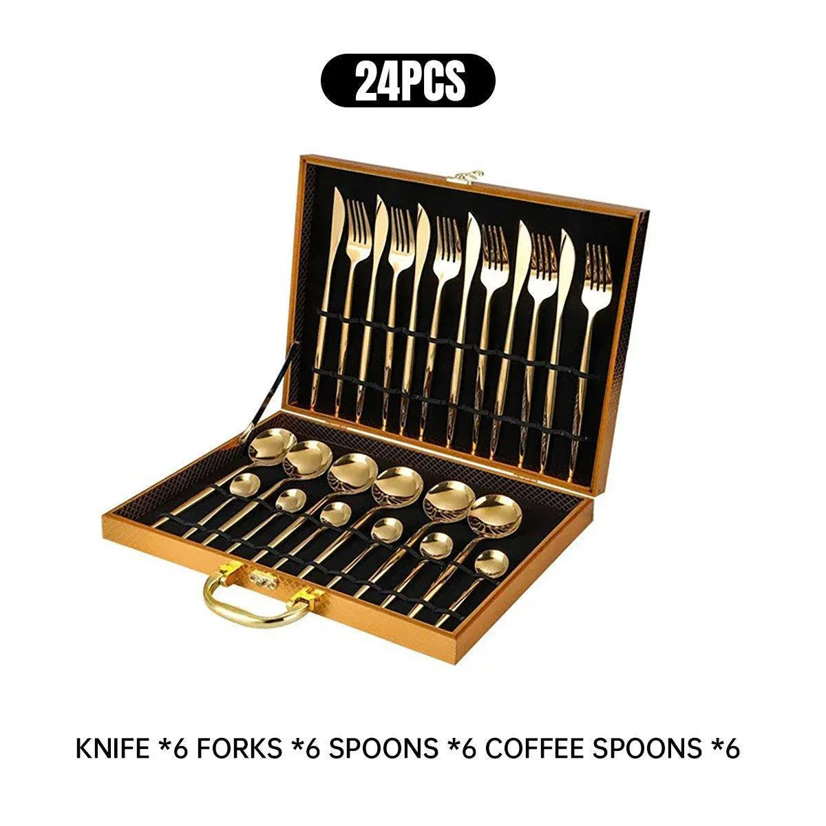 24PCS Stainless Steel Cutlery Set Knife Fork Spoon Set Durable Flatware Dining - Silver shelf set