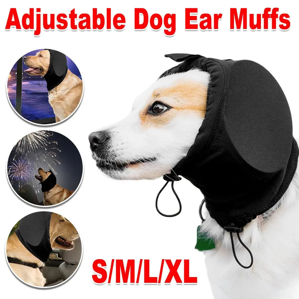 Black Adjustable Dog Ear Muffs Noise Reducing Pet Headwrap Protective Ear Cover - M