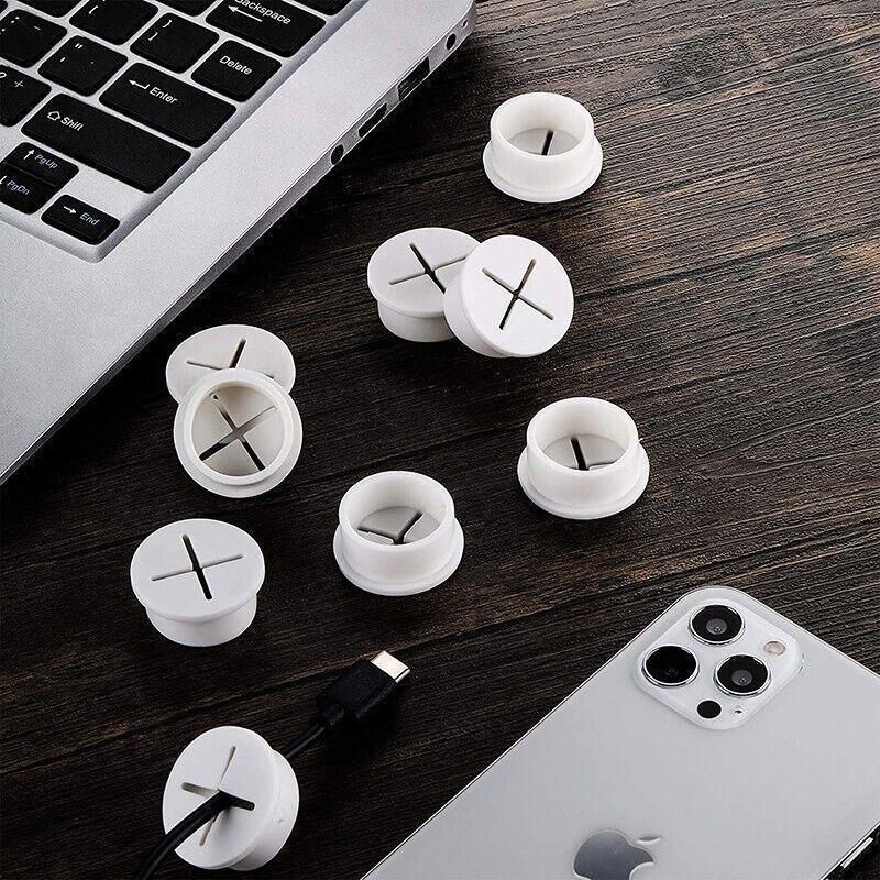 10 PCS 20mm Desk Cord Grommet, Flexible Silicone Cable Hole Cover Round Gasket - Black