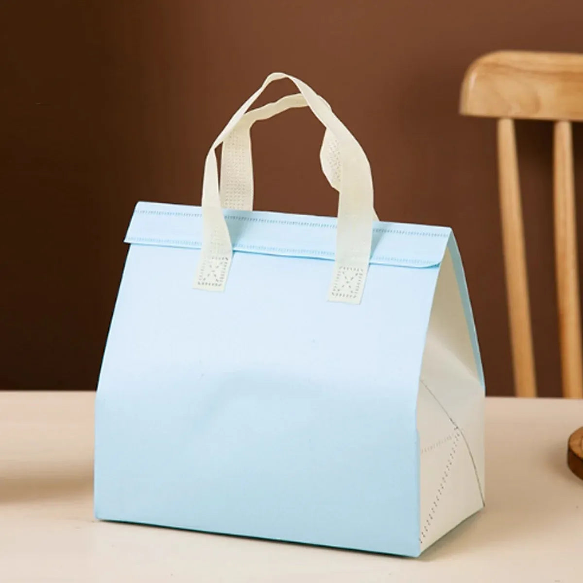 50PCS Blue Takeaway Packaging Bags with Handles and Self-Adhesive Seal - L