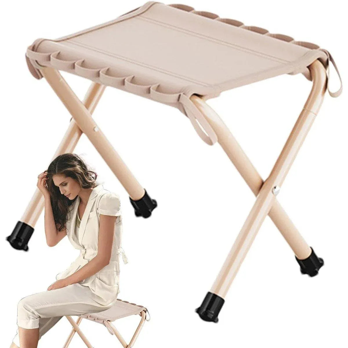 Outdoor Foldable Bench Stool Portable Camping Chair for Hiking Picnic Travel - Black