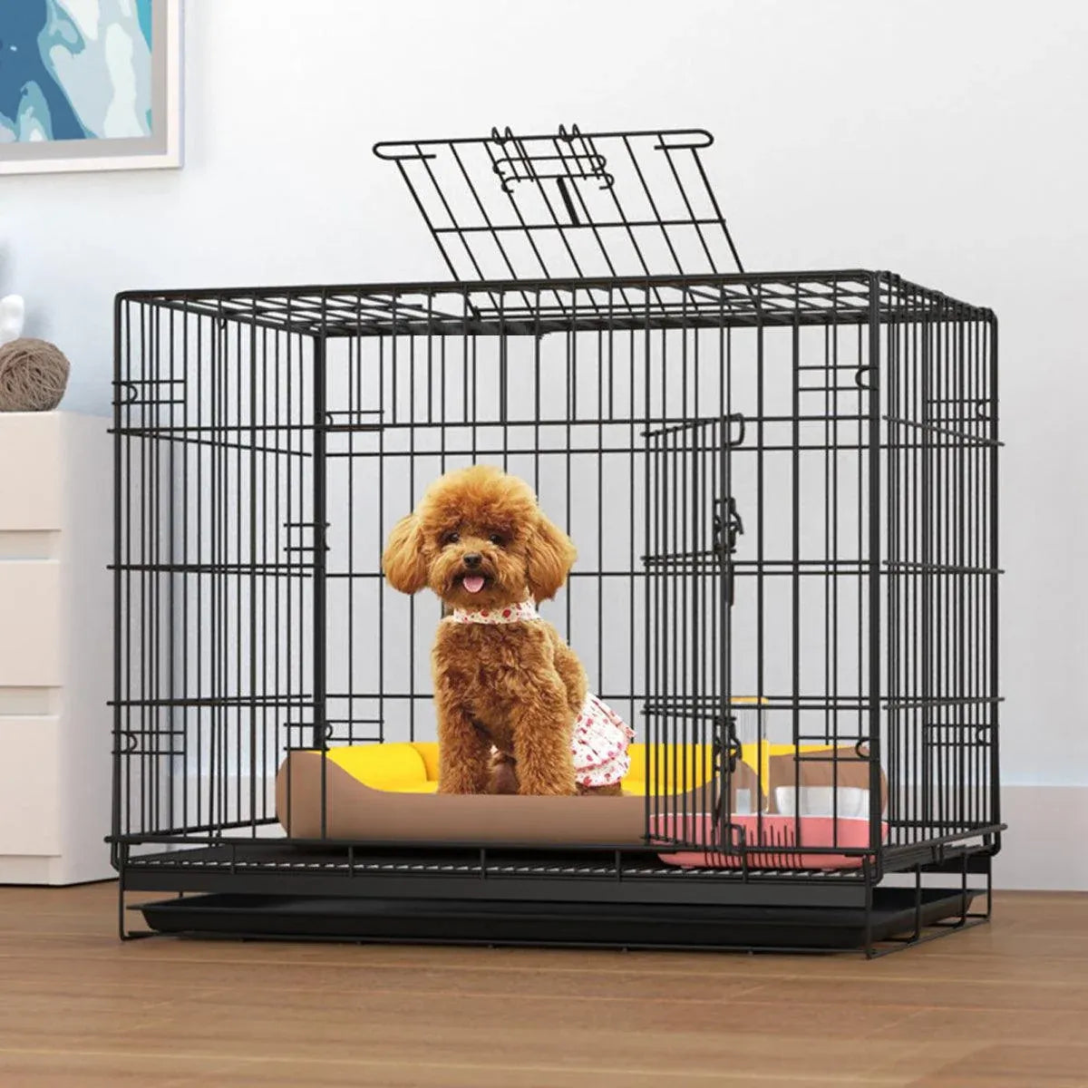 Metal Dog Crate Pet Cage with Divider for Puppies Cats Kennel Indoor Pet House - Small-Blue