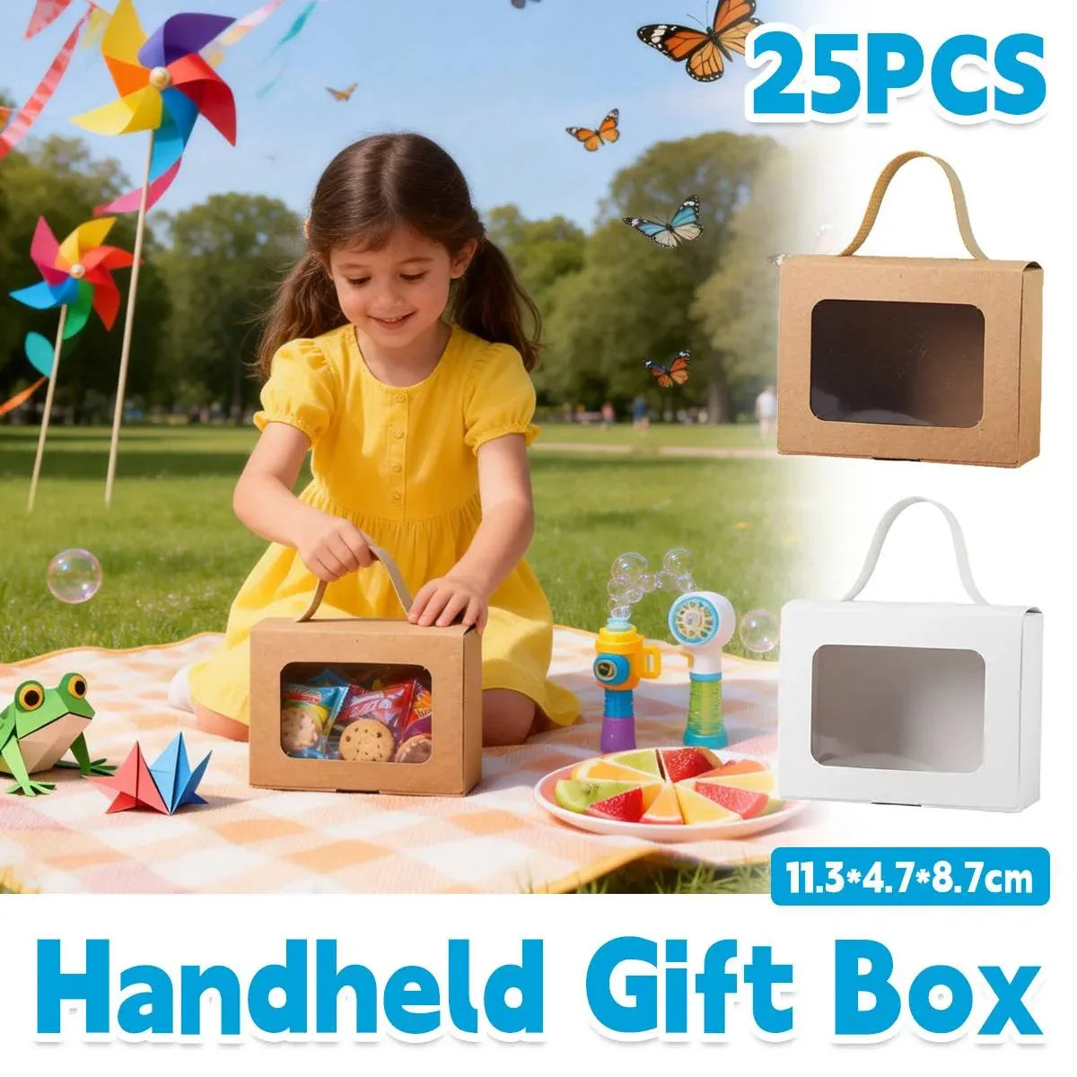 25Pcs Creative Window Gift Box Handle Cardboard Packaging Party Retail Box - Kraft