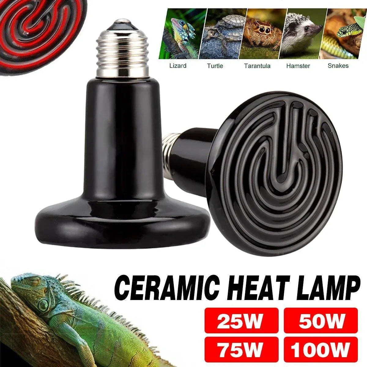 2X Ceramic Infrared Heat Lamp Bulbs for Reptiles and Terrariums - 25W-2PCS