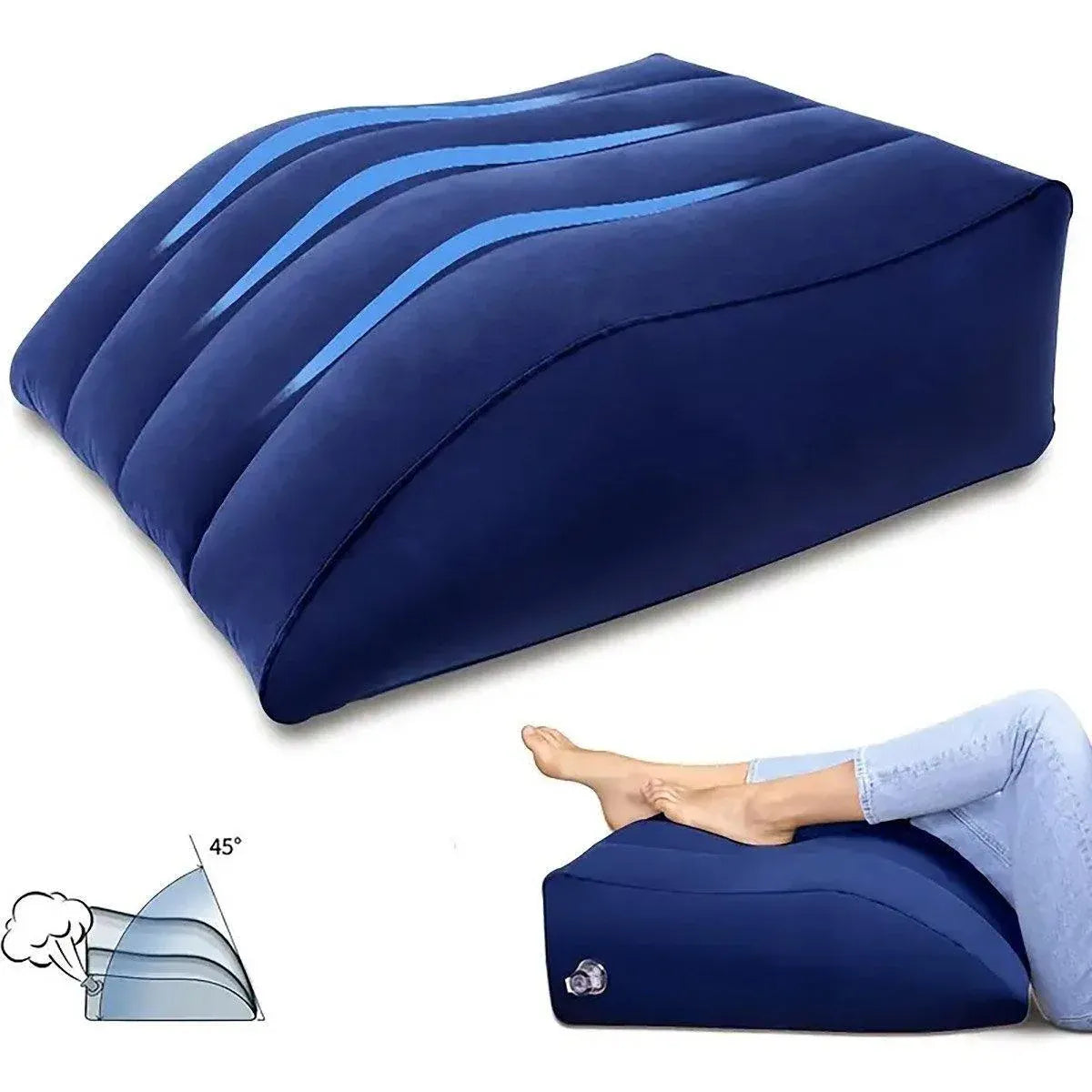 Inflatable PVC Leg Pillow Wedge Triangle Foot Cushion Flocking - Blue