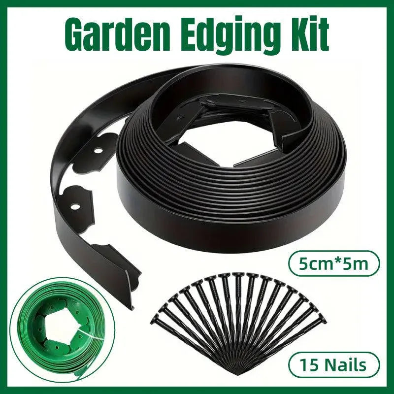 L Shaped Garden Edging Border Grass and Stone Landscape Barrier Retaining Strip - Black