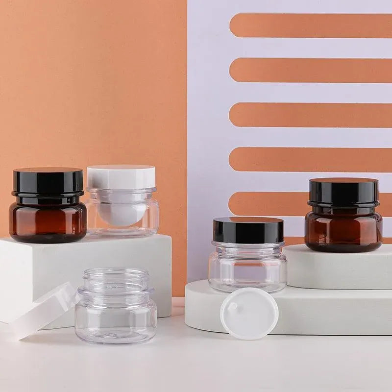 10pcs PET Plastic Cosmetic Bottles Refillable Travel Face Cream Containers - 60ml-Transparent+Black-Single