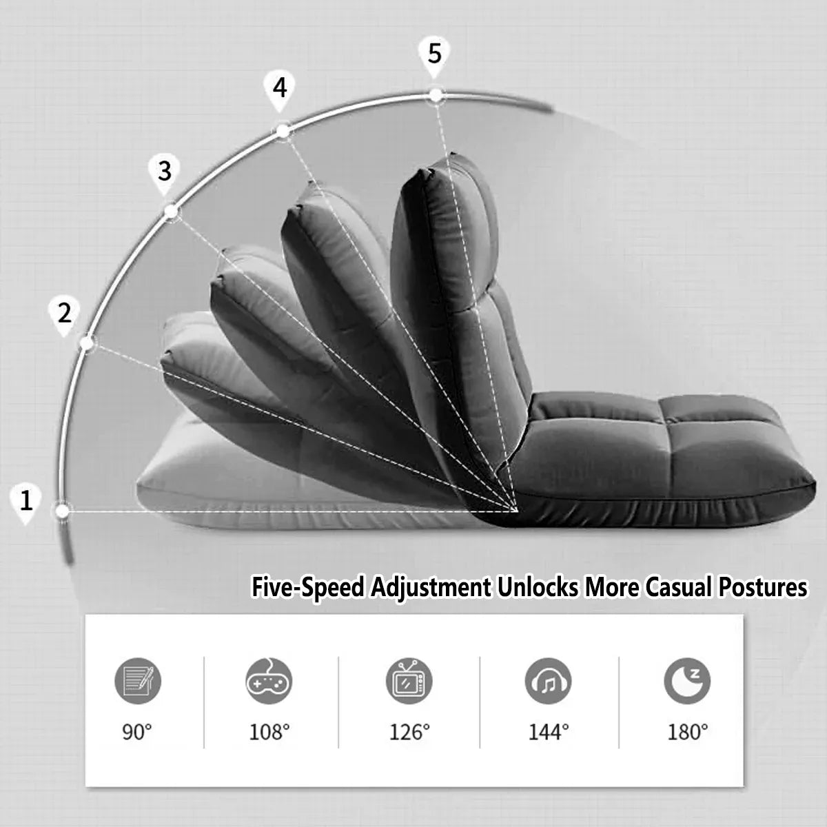 Floor Lounge Sofa Bed Chair with Lumbar Pillow Folding Adjustable Cushion - White