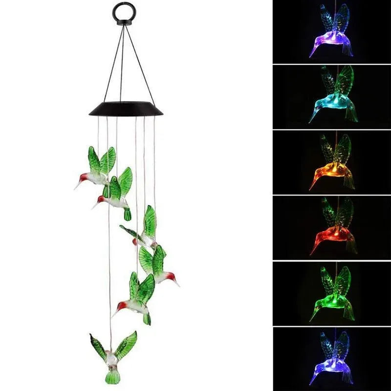 Wind Chimes Solar Powered Led Lights Changing Hanging Garden Yard Outdoor Decor - Dragonfly