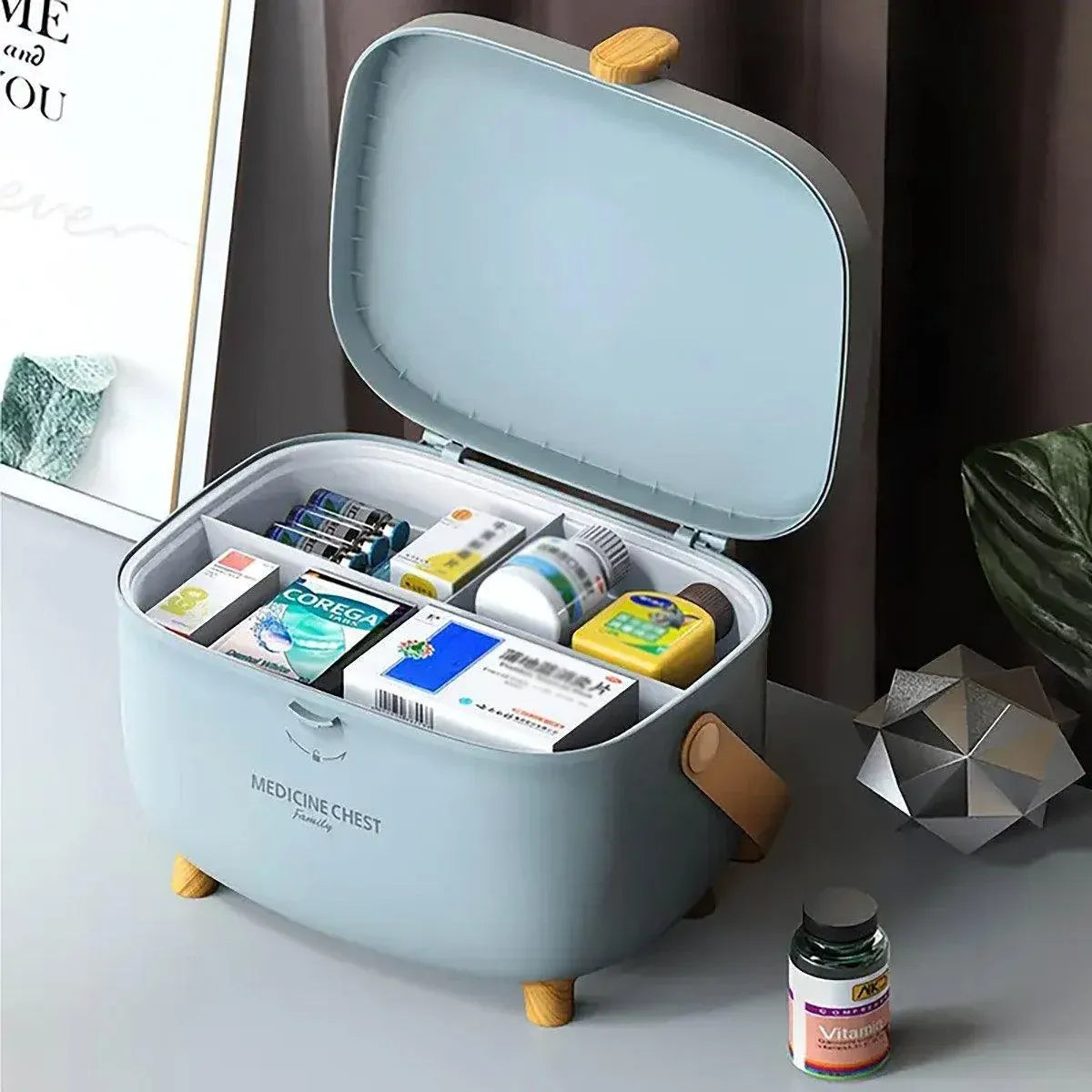 2 Layer Portable First Aid Kit Emergency Medicine Chest Organizer Storage Box - Blue