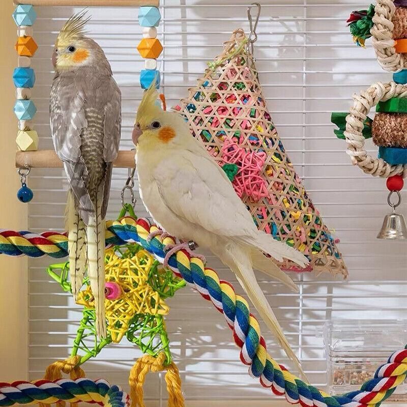 Parrot Rope Perch Colourful Bird Cage Toy Cotton Bungee Swing for Pet Birds - 105CM