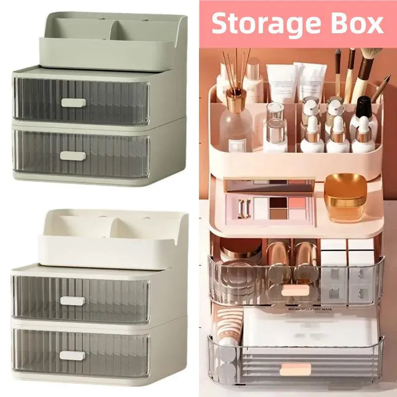 Drawer Storage Box Stationery Cosmetic Organizer Multi Purpose Desktop Holder - Green