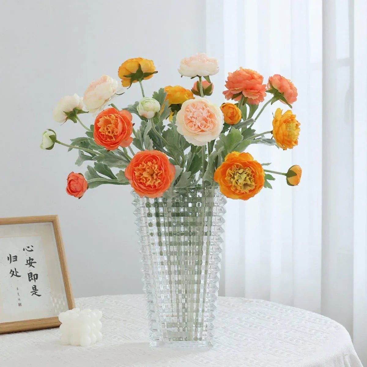 5pcs Artificial Peony Silk Flowers Bouquet Decor Faux Floral Arrangements - Champagne