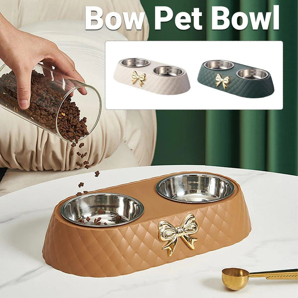 Stainless Steel Double Pet Bowl Non-Slip Anti-Knock Dog Cat Feeder Utensils - White