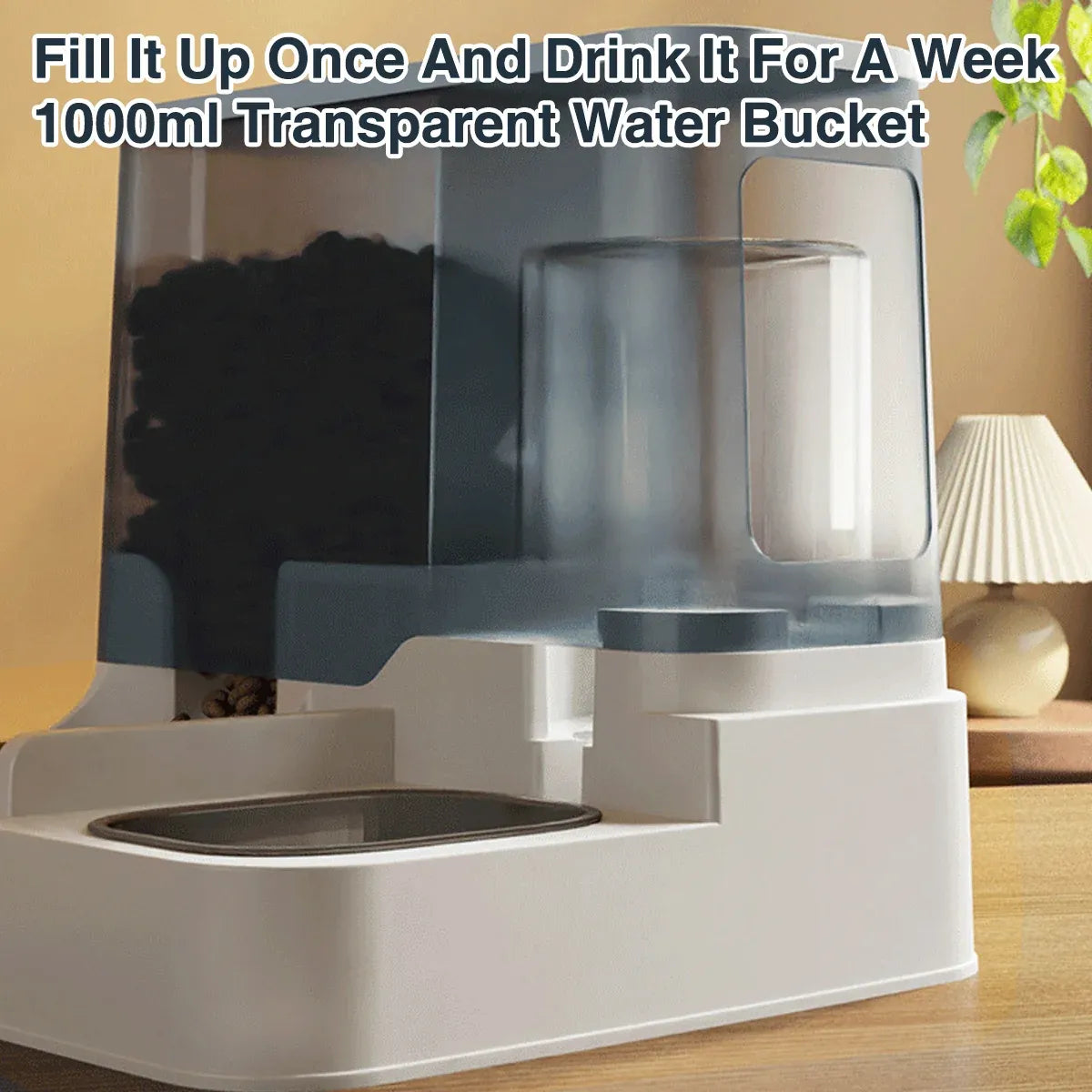 Automatic Cat Feeder Water Dispenser All in One Plastic Bowl for Cats and Dogs - Pink