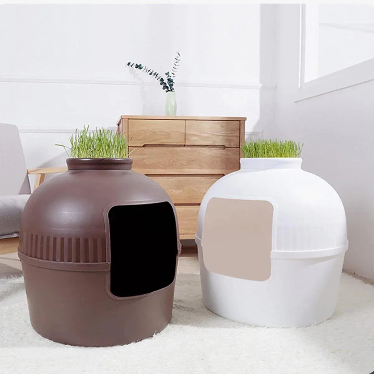 Plastic Pet Kennel Small Dog Cat Litter Box Teddy Villa Easy Clean Hair Guard - White