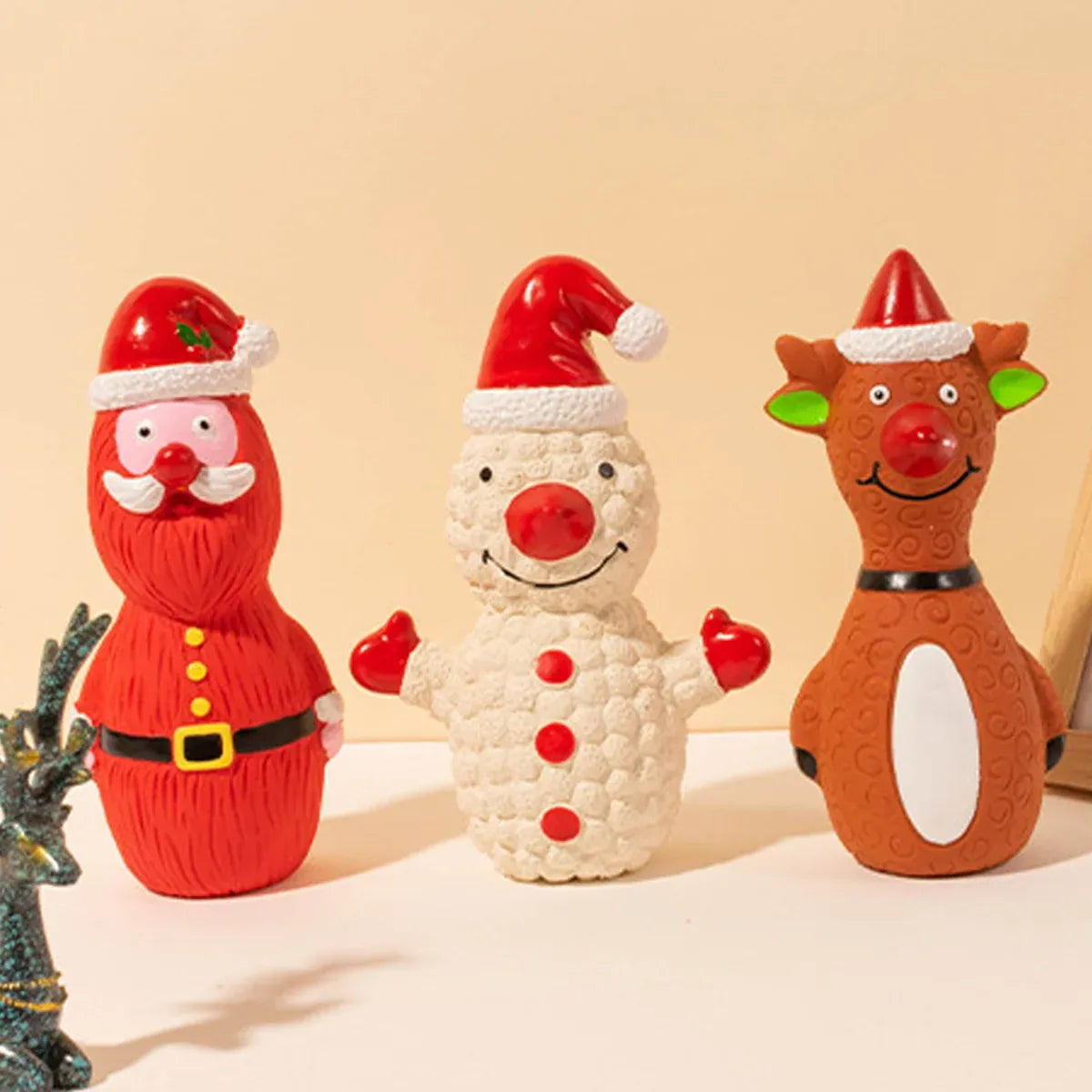 Christmas Dog Toys Set Santa Reindeer Snowman Latex Pet Squeaker Toys Multicolor - Brown