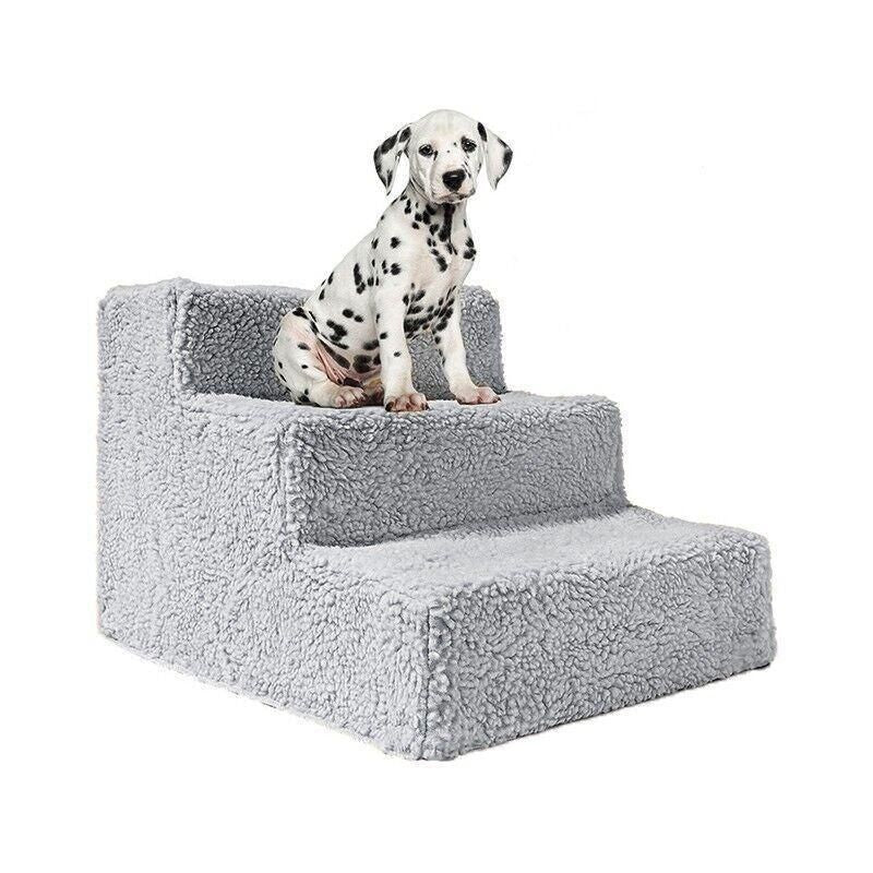 3 Steps Pet Stairs with Soft Cover for Small Dogs and Cats Portable Climbing Ramp