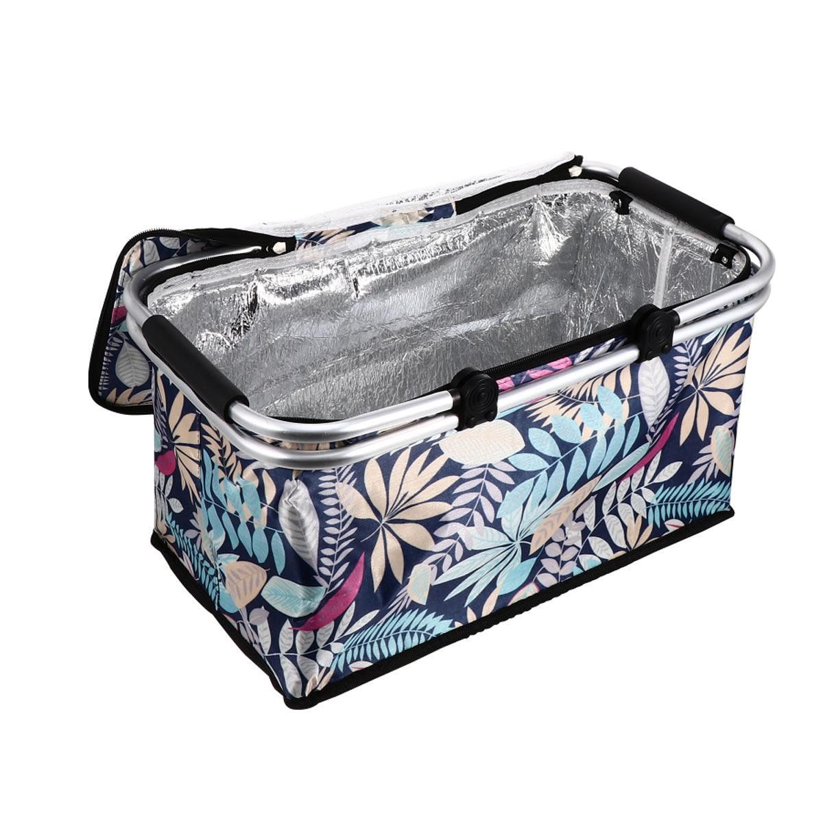 Foldable Picnic Basket Outdoor Camping Carrying Basket Portable Food Storage - Navy