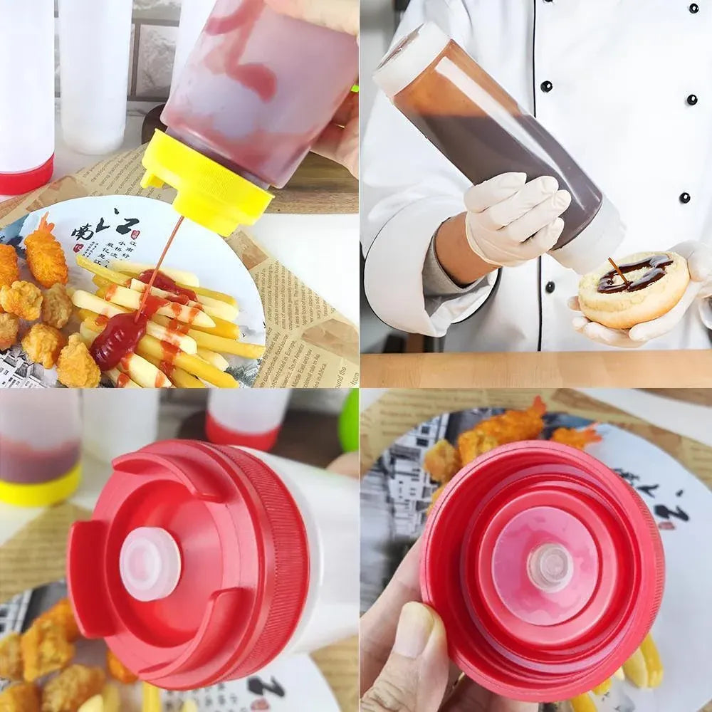 16oz Plastic Sauce Dispenser Bottles Large Capacity Double-ended Squeeze Bottles - Red