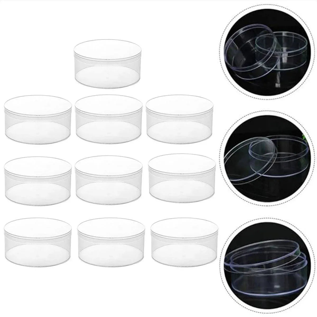 10pcs Clear Round Gift Boxes Plastic Candy Storage Containers for Party Favors - 15x6.5cm