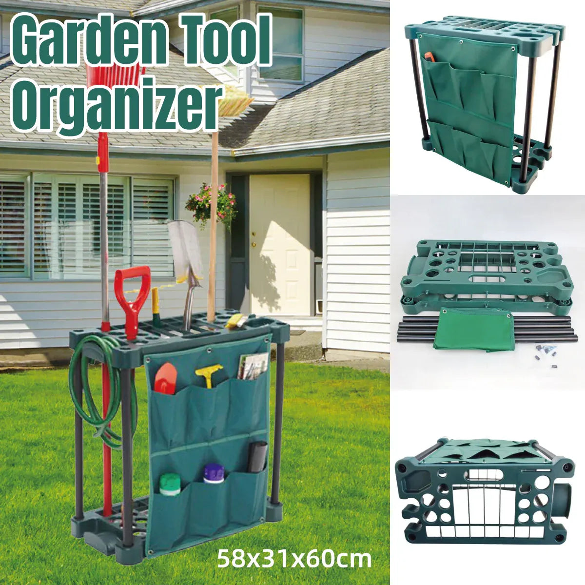 Garden Tool Organizer Storage Rack Green Outdoor Shed Tidy Stand